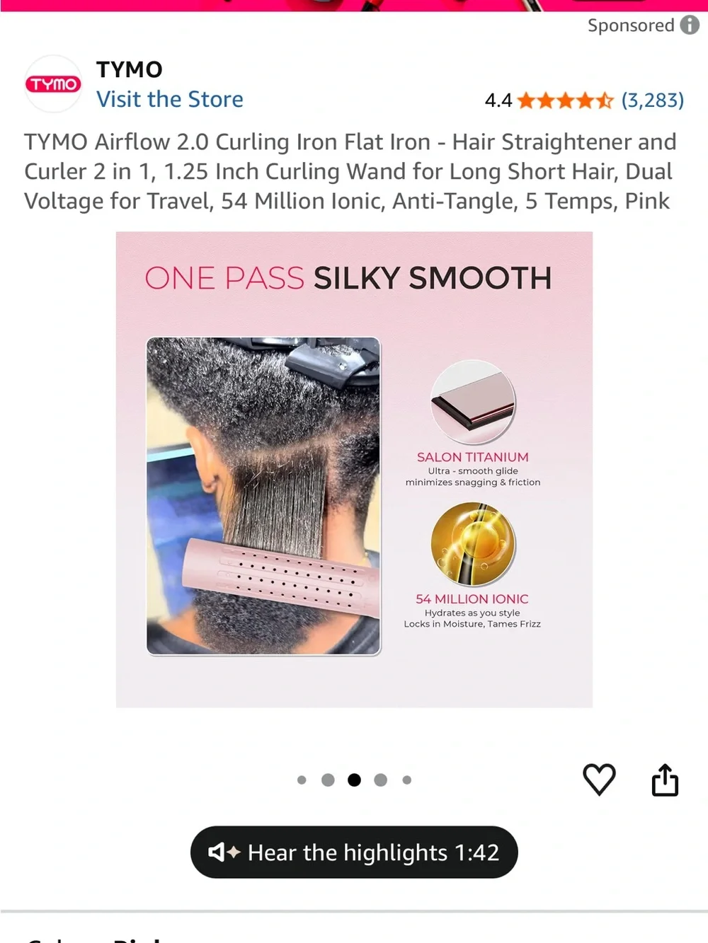 TYMO Airflow 2.0 Pink 2-in-1 Curling Iron & Flat Iron